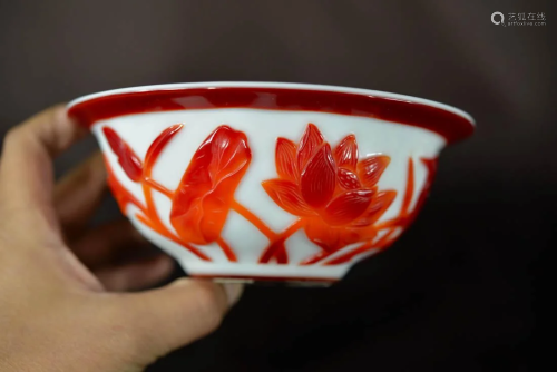Chinese Peking Glass Bowl with Lotus