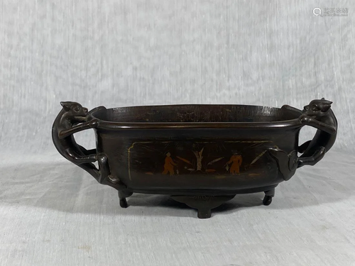 Chinese Bronze Censer with Inlay