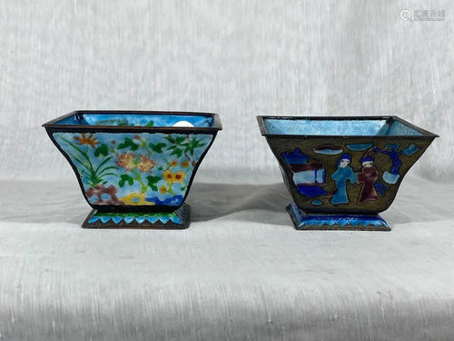 Two Chinese Enamled Square Bowls