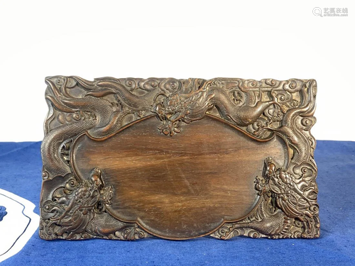 Chinese Carved Wood Plaque with Dragon