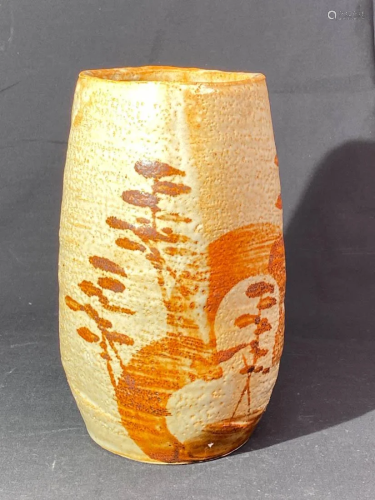 Japanese Shino Glazed Porcelain Vase with Forest Scene