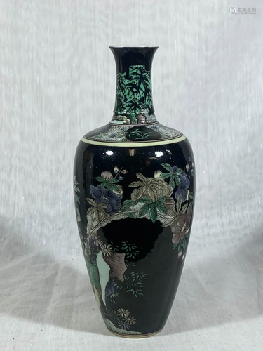 Chinese Famille Noir Porcelain Vase - Butterfly and