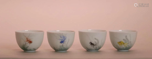 Four Chinese Porcelain Cups with Goldfish