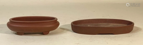 Two Oval Shaped Chinese Yixin Planters