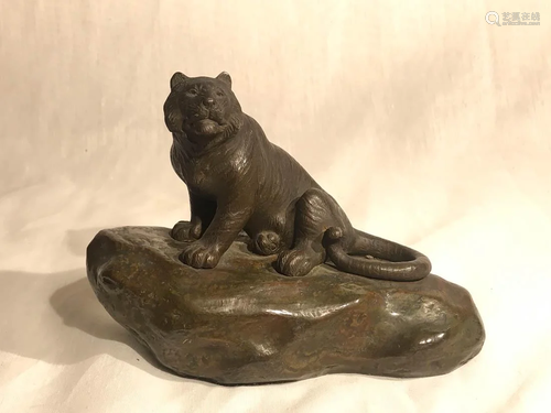 Japanese Bronze Tiger on Rock