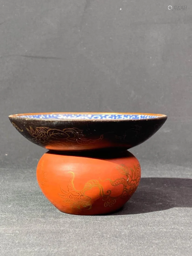 Japanese Studio Porcelain Offering Bowl with Lacquer