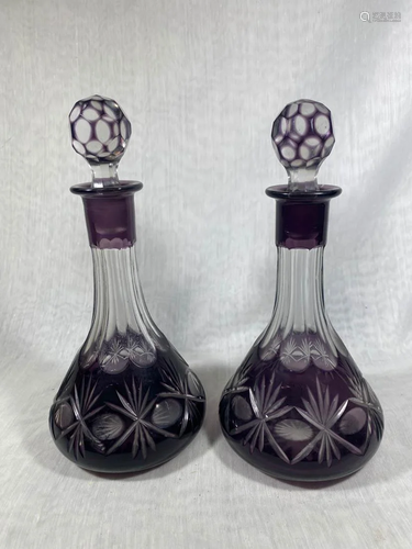 Amythest Cut Glass Decanters