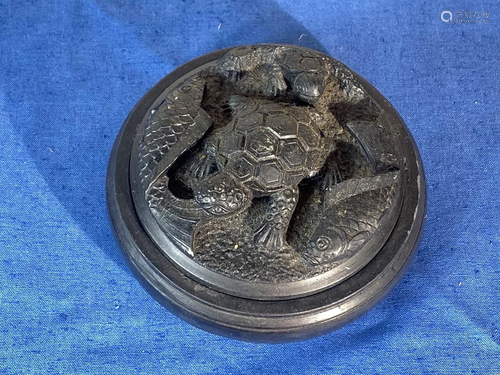 Chinese Black Inkstone - Turtle and Fish