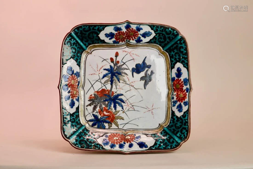 Japanese Ko Kutani Porcelain Square Tray