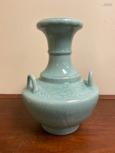 Chinese Celadon Porcelain vase with Rope DÃ©cor Handle