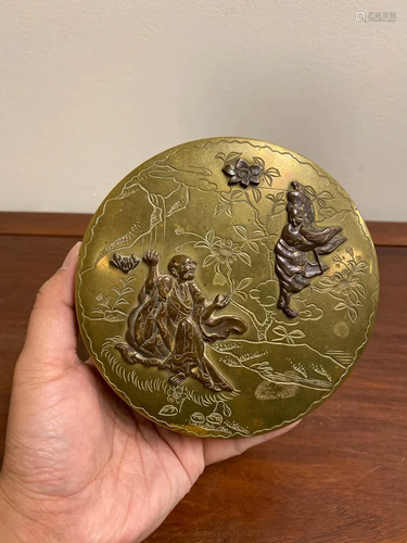 Japanese Mixed Metal Bronze Box with Lohan