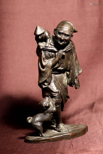 Japanese Bronze Monkey Trainner Figurine - Albert