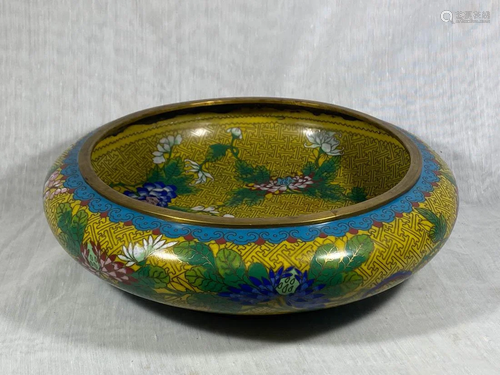 Large Chinese Cloisonne Brush Washer with Floral dÃ©cor