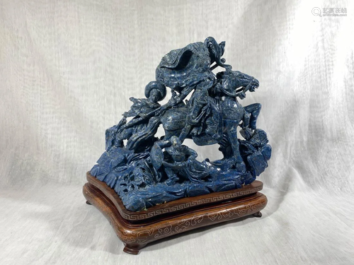 Chinese Carved Lapis Warrior on Horse