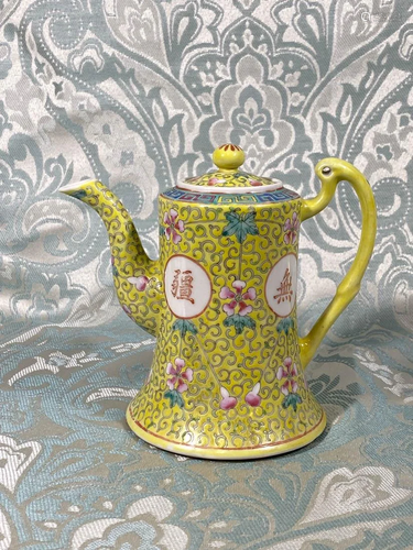 Chinese Famille Rose Yellow Porcelain Teapot