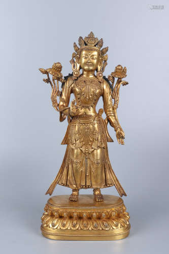 Chinese Bronze Gold Gilded Buddha Statue