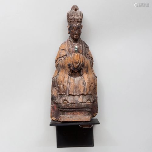 Chinese Polychromed Wood Figure of a Seated Immortal