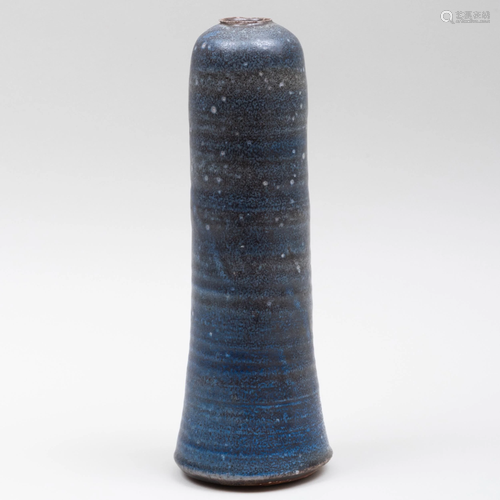 Karen Karnes Blue Glazed Earthenware Cylindrical Vase