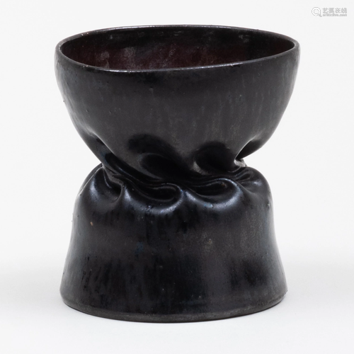 George E. Ohr Black Glazed Pottery Cinched Vase