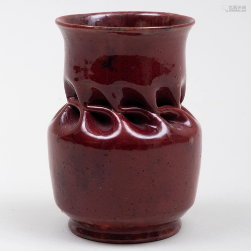 George E. Ohr Cranberry Glazed Pottery Cinched Vase