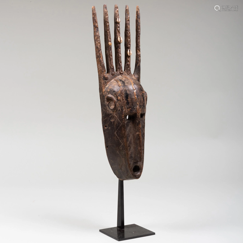 Bamana Carved Wood and Shell Decorated Mask, West