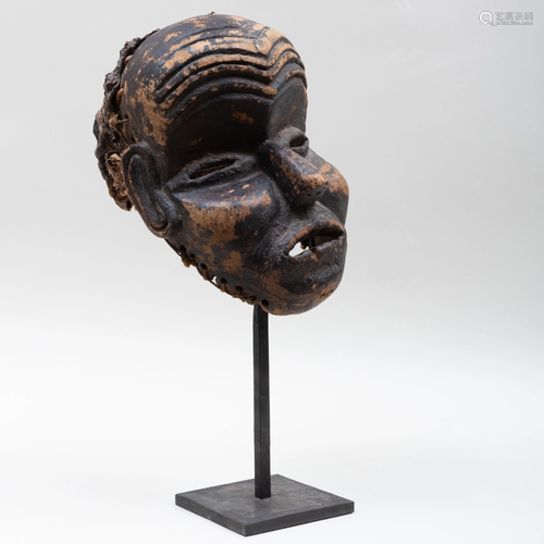 Mbunda Painted Wood and Hide Mask, Zambia