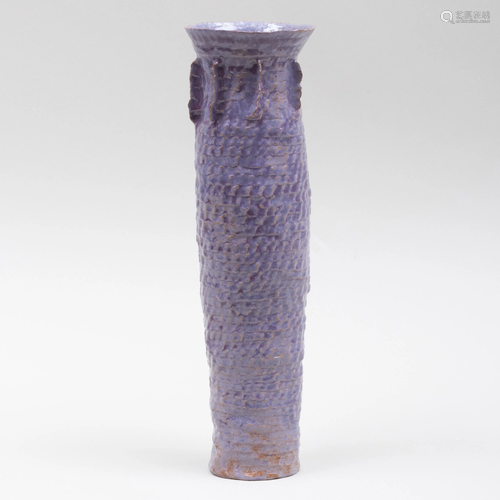 Studio Pottery Glazed Earthenware Cylindrical Coil Vase