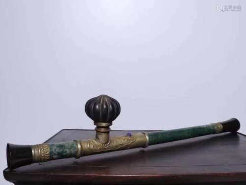 旧藏-老翡翠包铜烟枪
