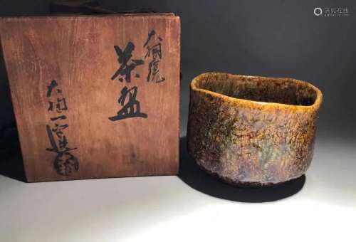 日本瓷器 大樋烧抹茶碗，年代物，收藏级别，名家双款