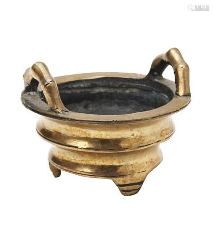 SMALL GILT BRONZE TRIPOD CENSER  XUANDE MARK BUT KANGXI PERI...