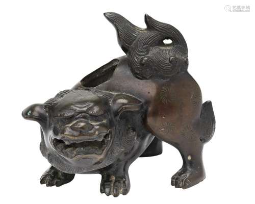 BRONZE LION CENSER  17TH CENTURY of typical form, lack cover...