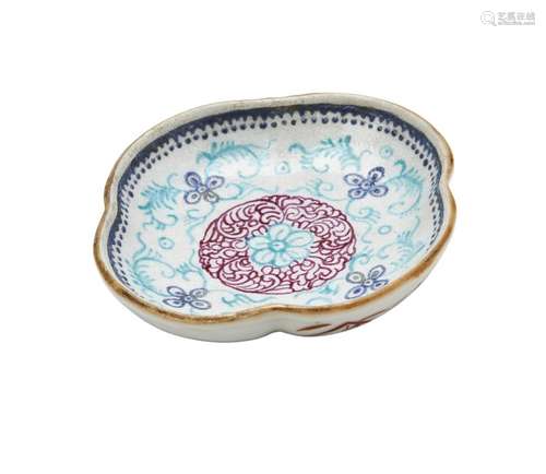 SMALL FLORIFORM DISH  QIANLONG RED SEAL MARK AND PROBABLY OF...