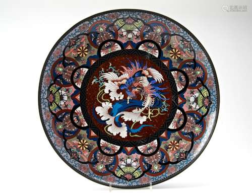 LARGE JAPANESE CLOISONNE CHARGER MEIJI PERIOD centrally deco...