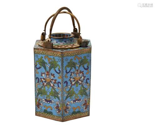 HEXAGONAL CLOISONNE WINE WARMER  LATE QING DYNASTY the sides...