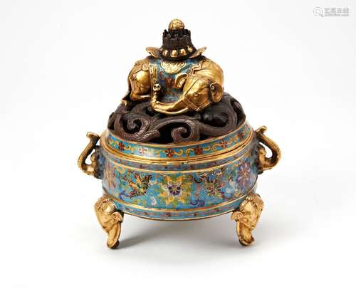 CLOISONNE AND GILT-BRONZE CENSER the pierced domed cover sur...