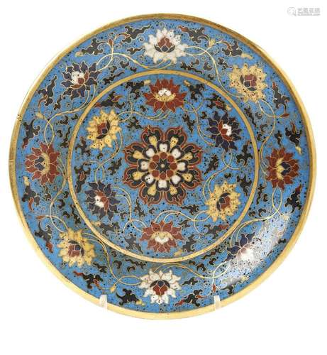 CLOISONNE 'LOTUS' DISH the shallow dish decorated sc...