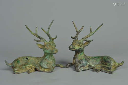 A Pair of  Bronze Deer