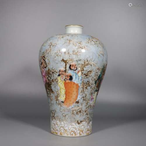 Clashing Color Prunus Vase with the Pattern of Characters an...