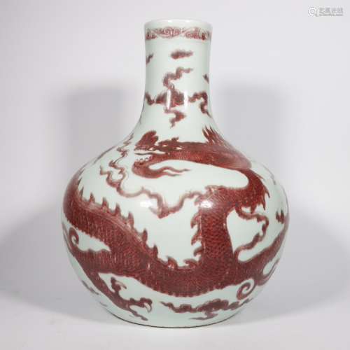 Red Glaze Bottle with the Pattern of Chi Dragon
