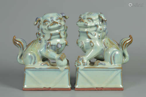 A Pair of Jun Kiln Porcelain Lion