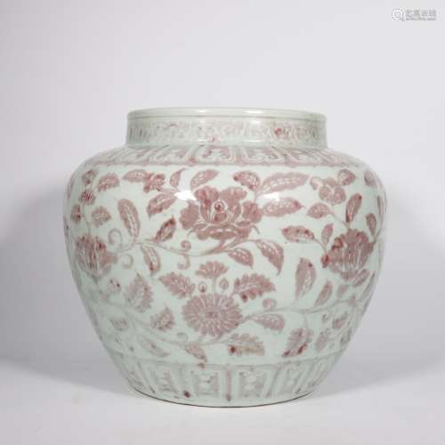 Red Glaze Pot with the Pattern of Floral