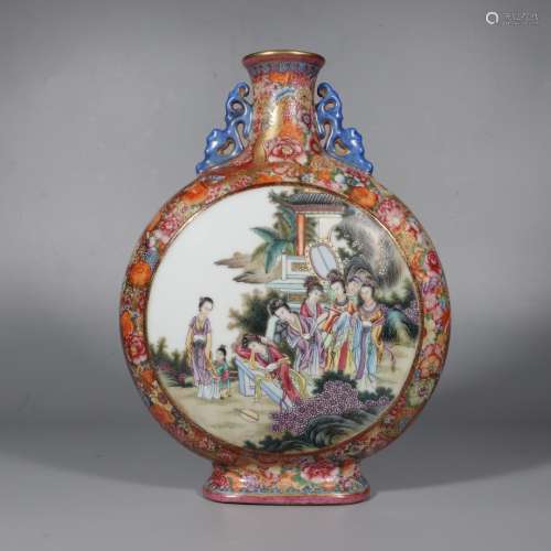 Famille Rose Bottle with the Pattern of Flower and figures a...