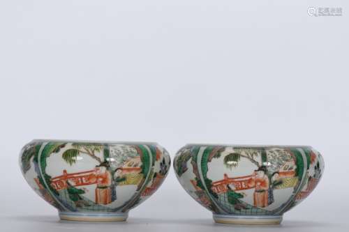 A Pair of Pot with the Pattern of Window Characters and Stoe...
