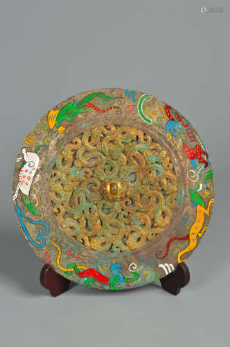 Gilt Colored Drawing Hollow out Mirror of the Han Dynasty