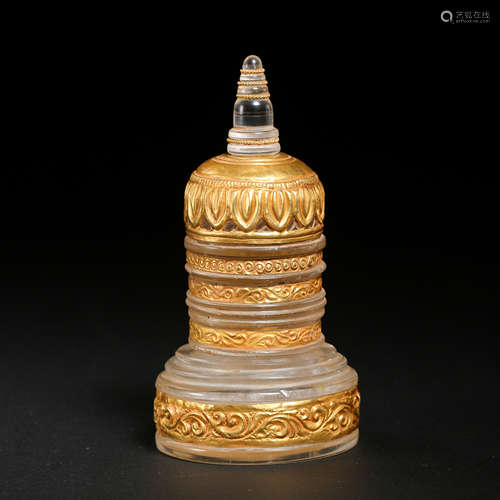 CHINESE CRYSTAL COVERED WITH GOLD RELIC BOX, TANG DYNASTY