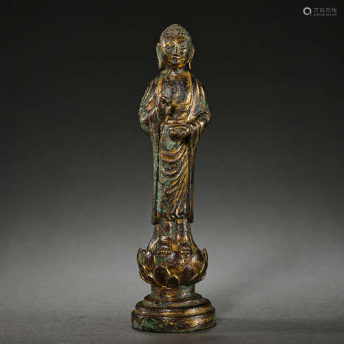 GILT BRONZE BUDDHA STANDING STATUE, LIAO DYNASTY, CHINA