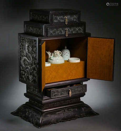 CHINESE EBONY TREASURE BOX, QING DYNASTY