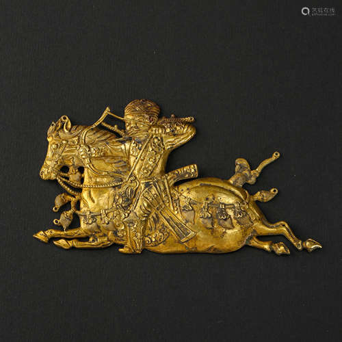 CHINESE PURE GOLD MAN RIDING HORSE BRAND, TANG DYNASTY