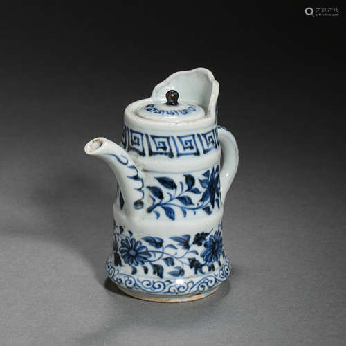 BLUE AND WHITE HOLDING POT, YUAN DYNASTY, CHINA