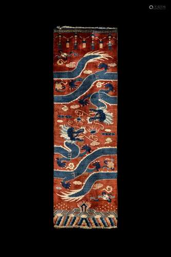 CHINESE QING DYNASTY TAPESTRY, BLUE DRAGON